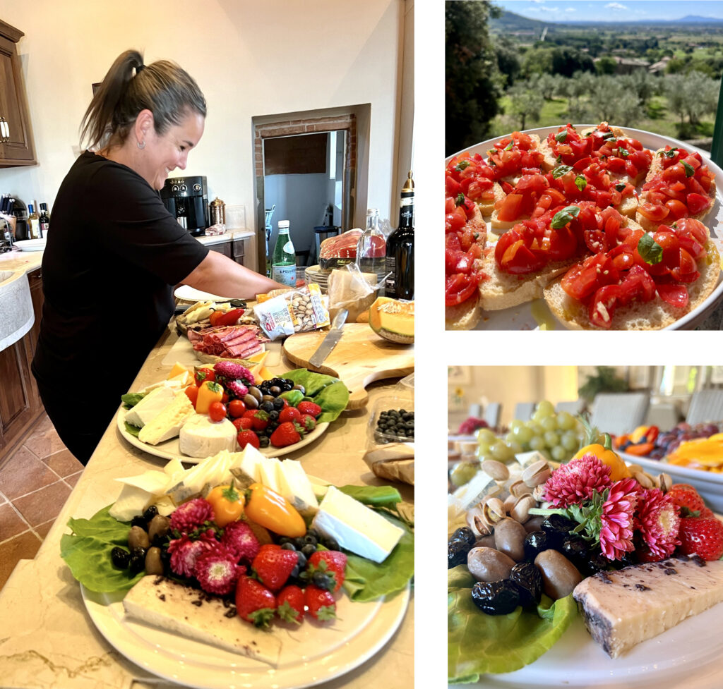 Tuscany Art Retreat --Joy prepares the Happy Hour and breakfast food trays